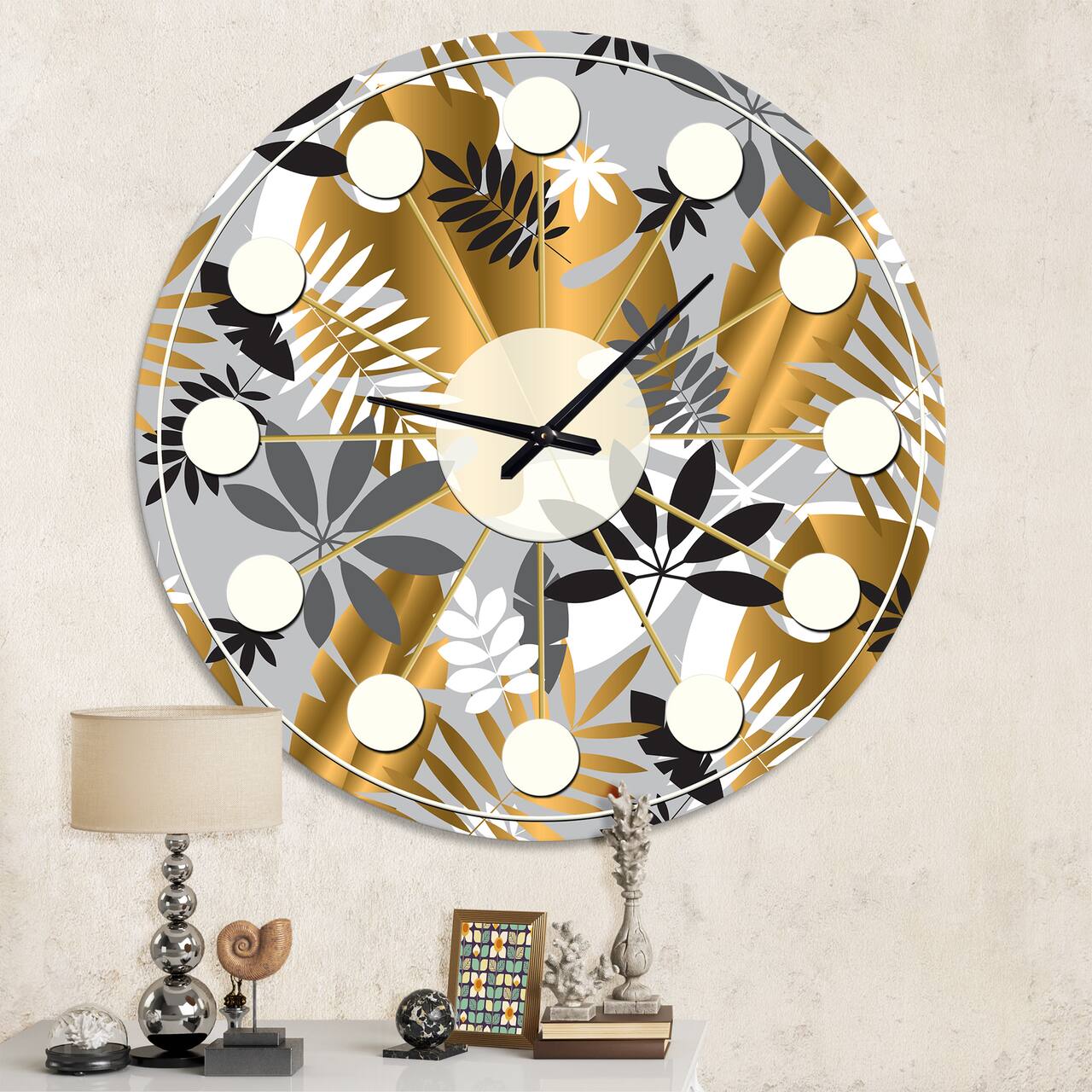 Designart Geometric Luxury Jungle Foliage Mid-Century Modern Wall Clock